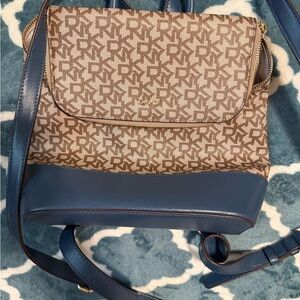 DKNY Tan and Blue Crossbody Bag